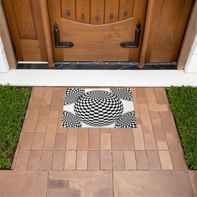 Black/White Checkered Globe Thunder_Cove Doormat (Outdoor)