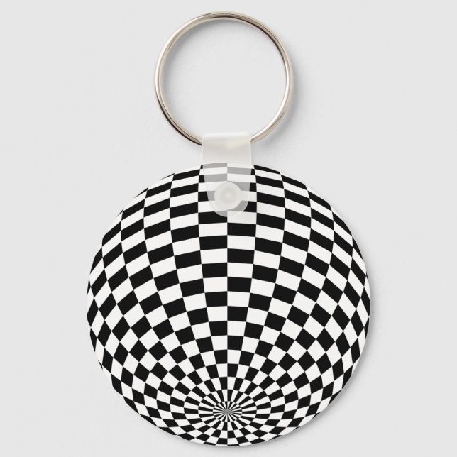 Black/White Checkered Globe Thunder_Cove Keychain (Front)