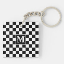 Black White Checkered Keychain Capital Initial