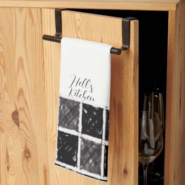 Black White Checkered Kitchen Hand Towel (Thirds Fold)