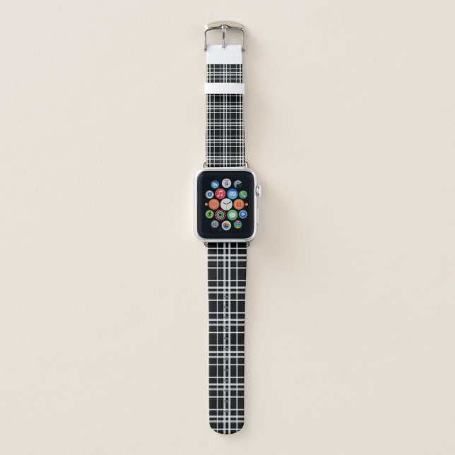 Black White Checkered Lines Pattern Apple Watch Band (Front)