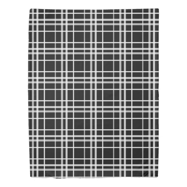 Black White Checkered Lines Pattern Duvet Cover (Front)