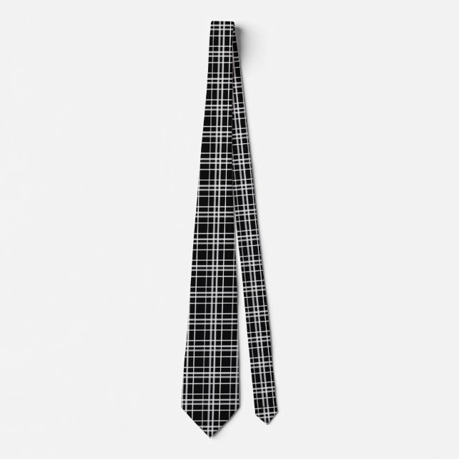 Black White Checkered Lines Pattern Neck Tie (Front)