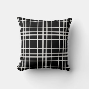 Black White Checkered Lines Pattern Throw Pillow