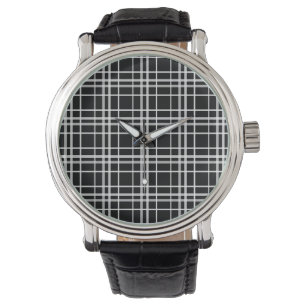 Black White Checkered Lines Pattern Watch