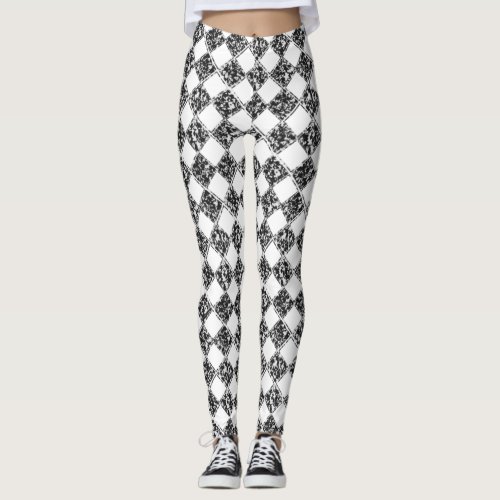 Black White Checkered Marble Leggings