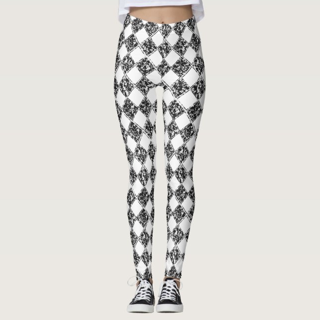 Black White Checkered Marble Leggings (Front)