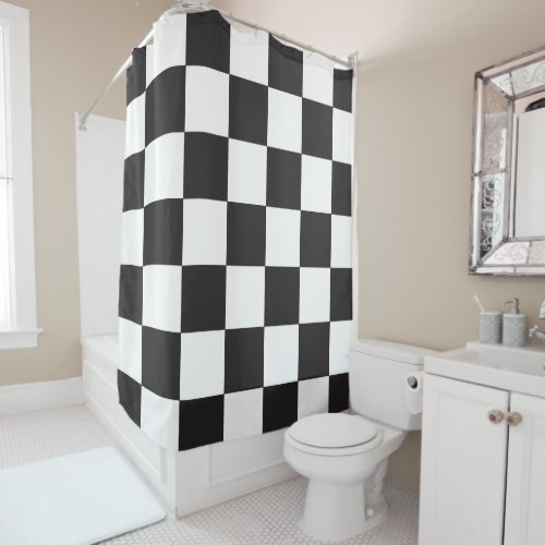 Black White Checkered Modern Pattern Shower Curtain