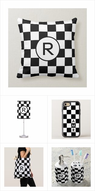 Black White Checkered Monogram Home Decor