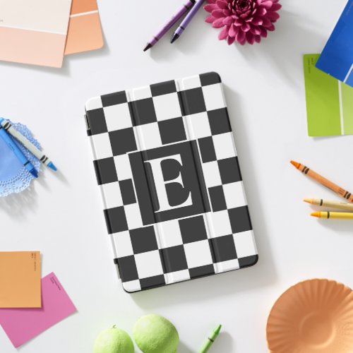 Black White Checkered Monogram Initial    iPad Pro Cover