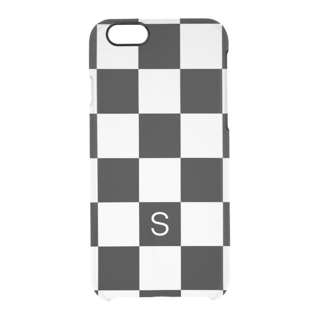 Black White Checkered Monogram Uncommon iPhone Case (Back)