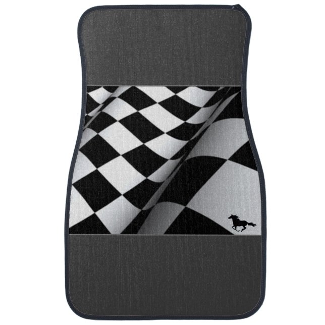 Black, white checkered/  Mustang  car floor mat (Front)