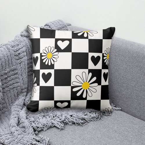 Black White Checkered Nursery Throw Pillow