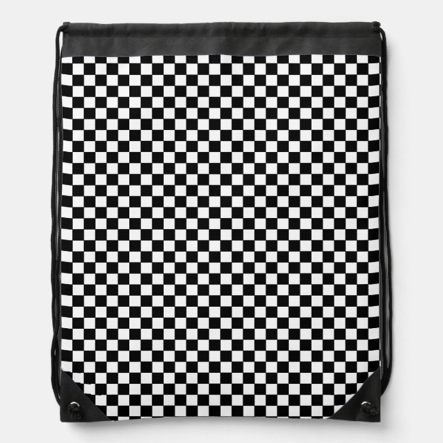 black & white checkered pattern drawstring bag (Front)