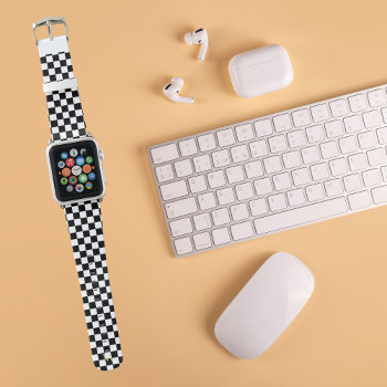 Black White Checkered Pattern Gold Monogrammed Apple Watch Band by iCoolCreate at Zazzle