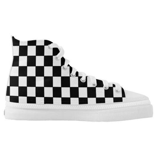 Black White Checkered Pattern High-Top Sneakers (Left Shoe Inside)