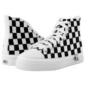 Black White Checkered Pattern High-Top Sneakers (Pair)