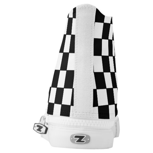 Black White Checkered Pattern High-Top Sneakers (Left Shoe Back)
