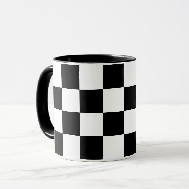 Black & White Checkered Pattern Mug (Front Left)