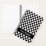 Black White Checkered Pattern Personalized Name Planner at Zazzle