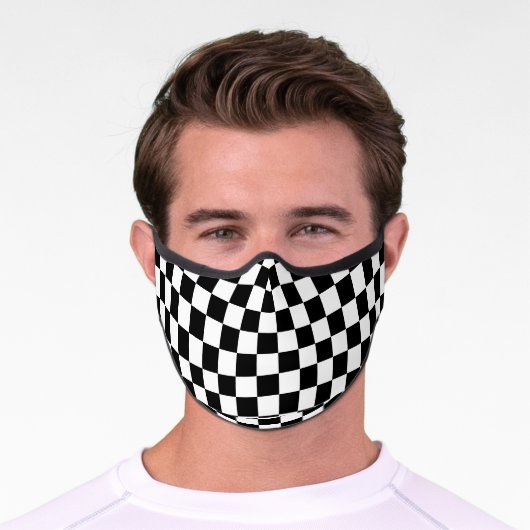 Black White Checkered Pattern Premium Face Mask (Worn)