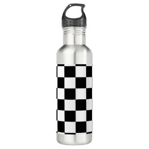 Black & White Checkered Pattern Stainless Steel Water Bottle