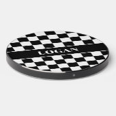 Black White Checkered Pattern with Name Wireless Charger (Front 2)