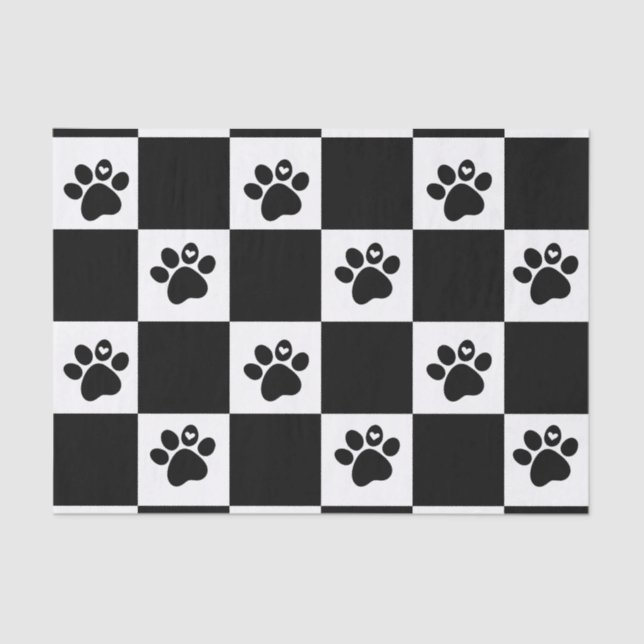 Black & White Checkered Pawprint  Tissue Paper (Front)