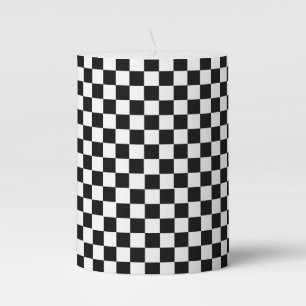 Black White Checkered Pillar Candle