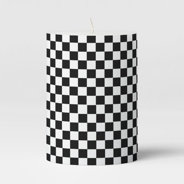 Black White Checkered Pillar Candle (Front)