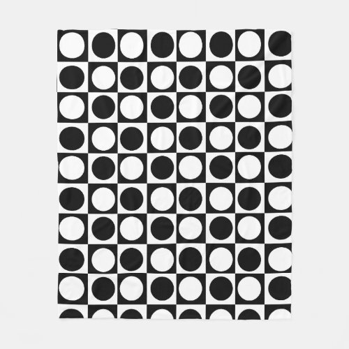 Black White Checkered Polka Dots  Fleece Blanket