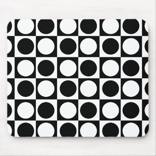 Black White Checkered Polka Dots  Mouse Pad