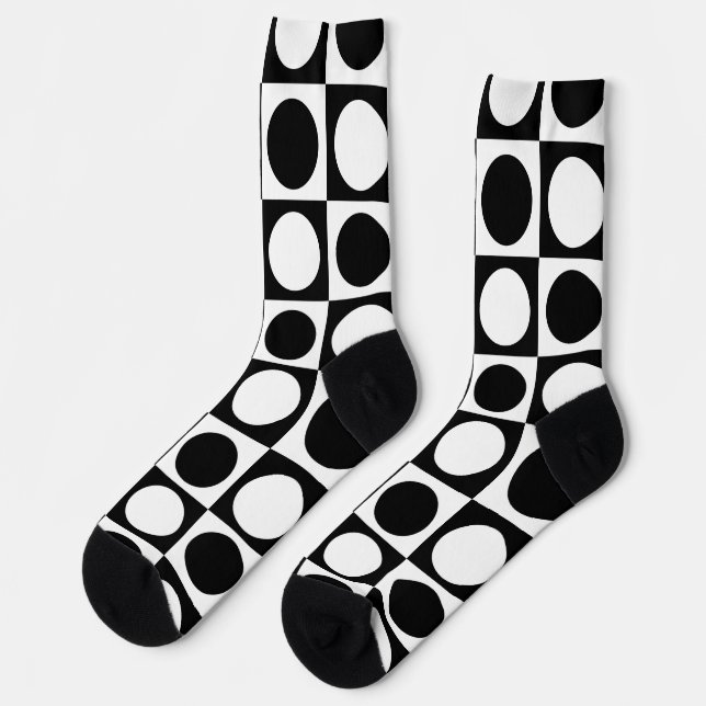 Black White Checkered Polka Dots  Socks (Left)