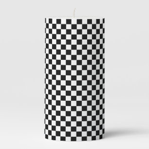 Black & White Checkered Print Pillar Candle