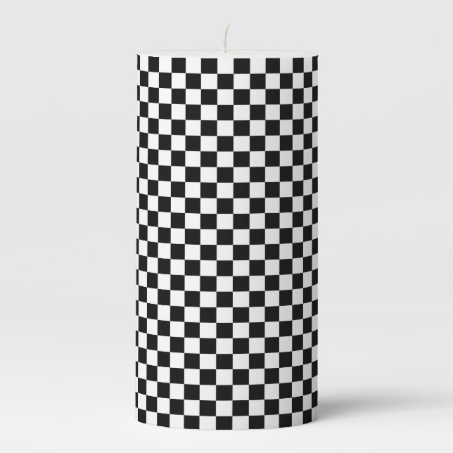 Black & White Checkered Print Pillar Candle (Front)