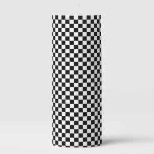 Black & White Checkered Print Pillar Candle