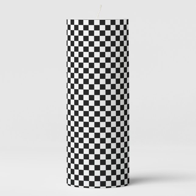Black & White Checkered Print Pillar Candle (Front)