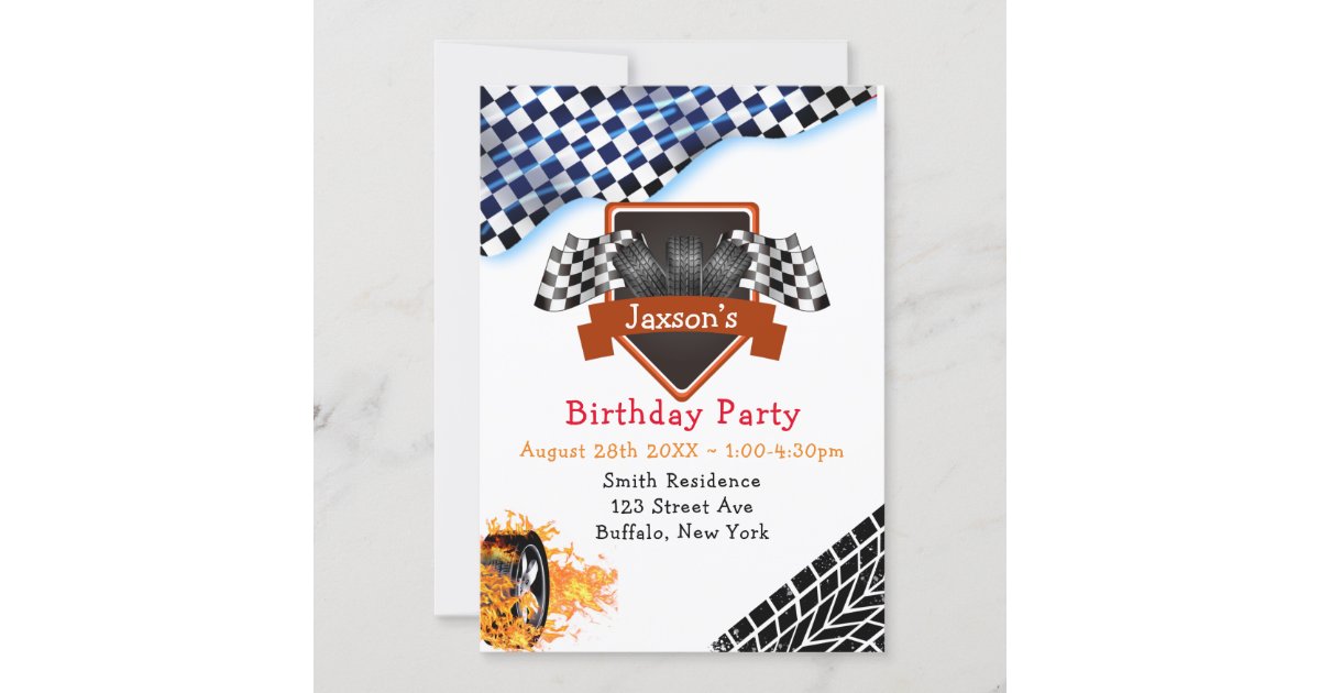 Black White Checkered Racing Flag Birthday Party Invitation | Zazzle