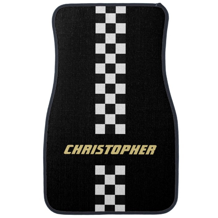 2 Front Racing Checkered Flag Car Mats Yellow main image 1