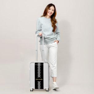 Black White Checkered Racing Flag Gold Monogrammed Luggage