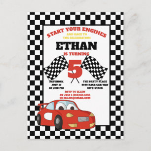 Black White Checkered Red Racecar Child's Birthday Postcard