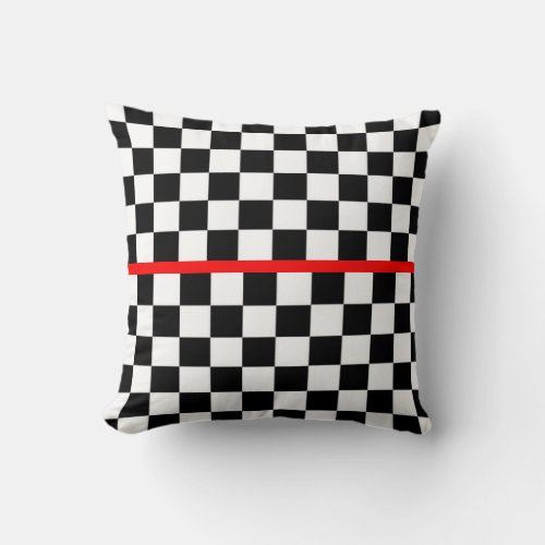 Black White Checkered Red Stripe Throw Pillow