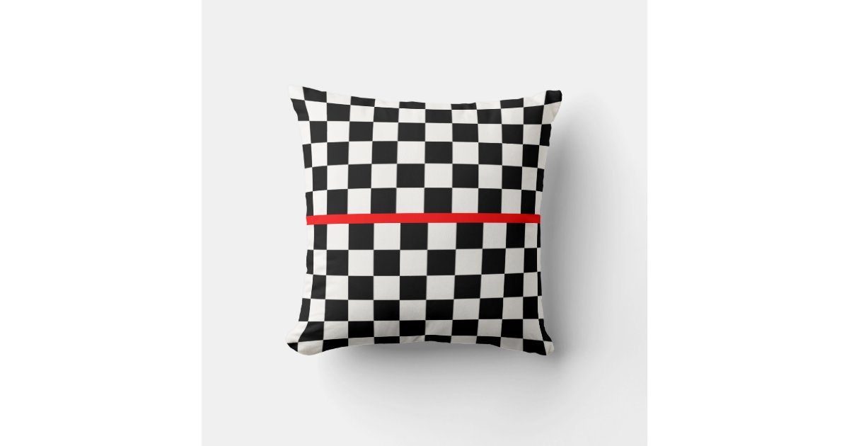 Black White Checkered Red Stripe Throw Pillow Zazzle