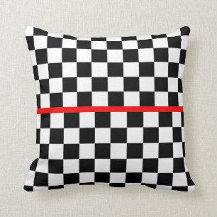 Black White Checkered Red Stripe Throw Pillow