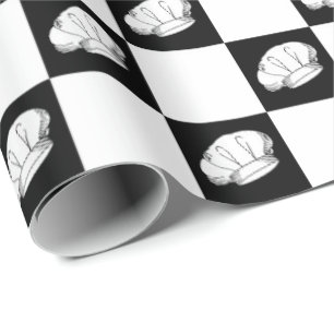 Black White Checkered Restaurant Chef Birthday Wrapping Paper