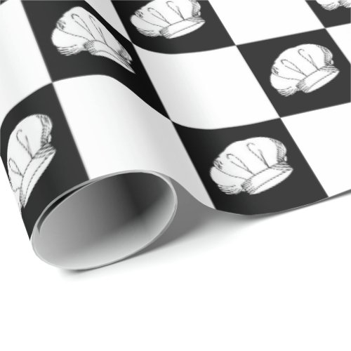 Black White Checkered Restaurant Chef Birthday Wrapping Paper