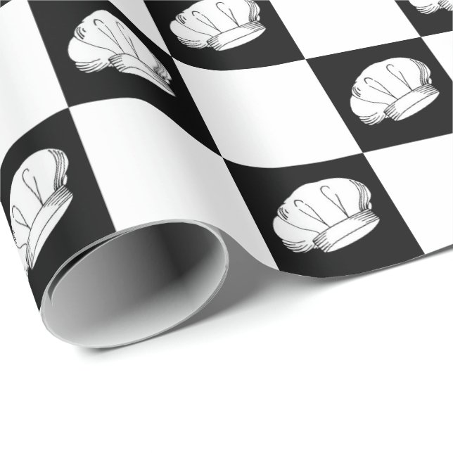 Black White Checkered Restaurant Chef Birthday Wrapping Paper (Roll Corner)