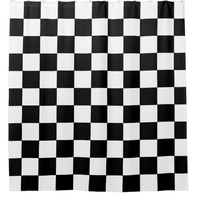 Black White Checkered Shower Curtain (Front)