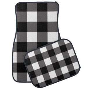 Black & White Checkered Squares Buffalo Plaid Car Floor Mat