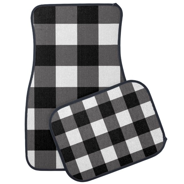 Black & White Checkered Squares Buffalo Plaid Car Floor Mat (Set)